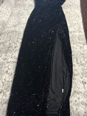 Black Sequin Side-Slit Maxi Skirt